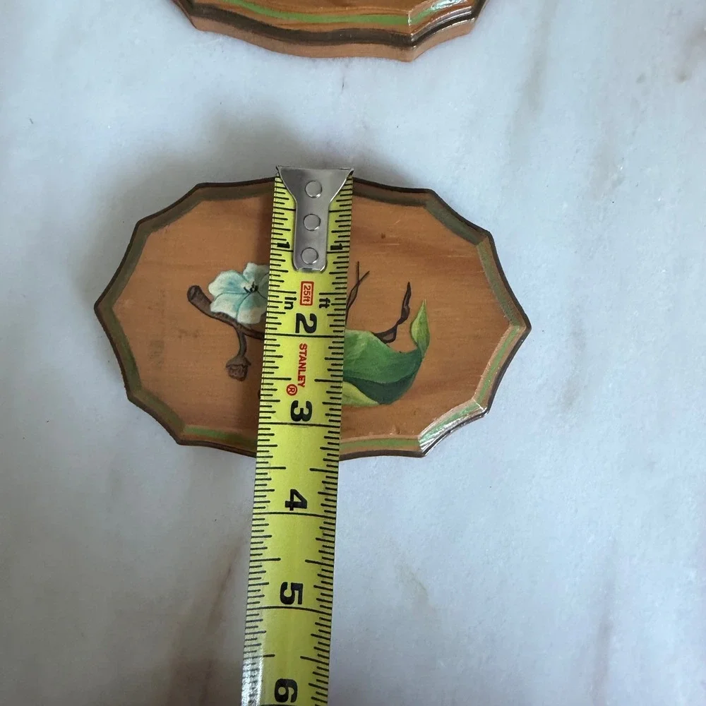 Vintage Hand Painted Floral Wood Plaques Set of 2 Butterfly White Flowers NF